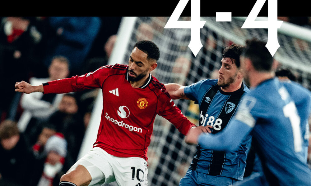 Skor 4-4 Manchester United Vs Bournemouth (sumber poster Instagram Manchester United)