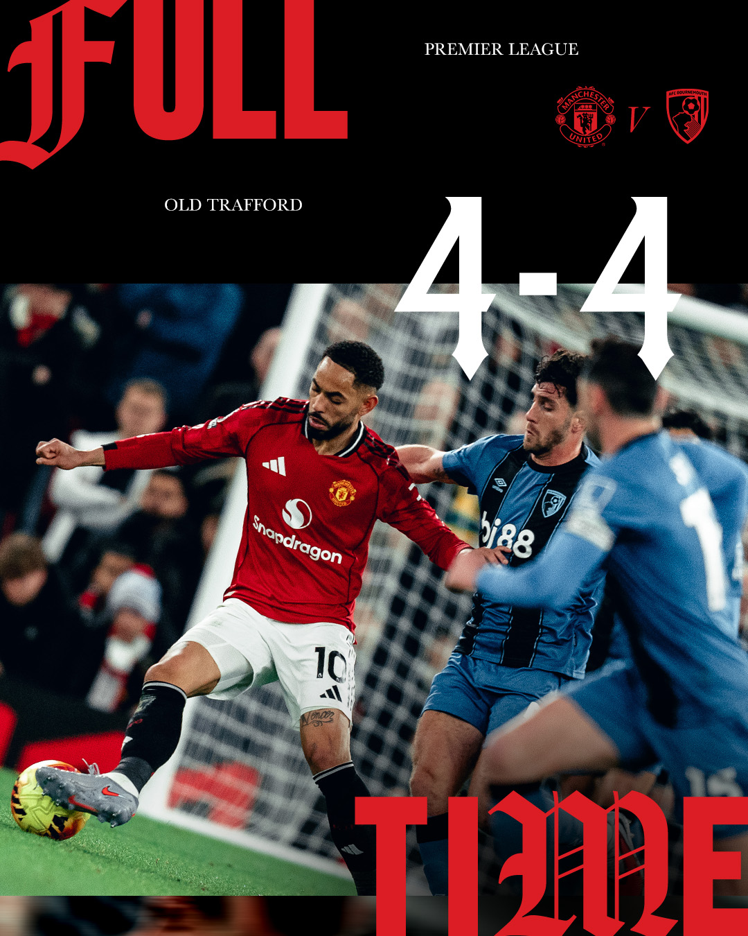 Skor 4-4 Manchester United Vs Bournemouth (sumber poster Instagram Manchester United)