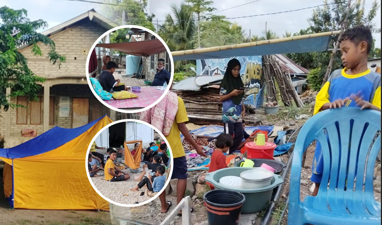Warga terdampak gempa bumi Flores Timur yang mengungsi secara mandiri di depan rumah masing-masing